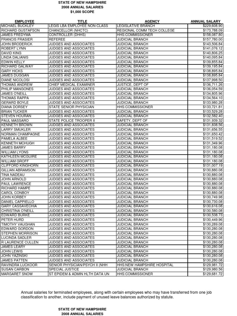 NH 2008 Annual Salaries Report | PDF | United States Department Of Health  And Human Services | Employment