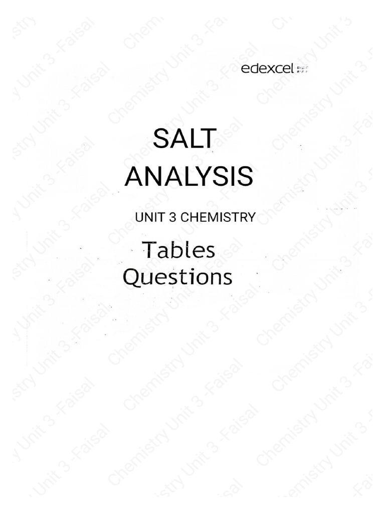 Chemistry Unit 3 Salt Analysis PDF Notes | PDF