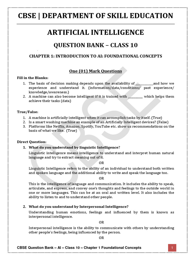 Artifical Intelligence Class 10th | PDF | Artificial Intelligence ...