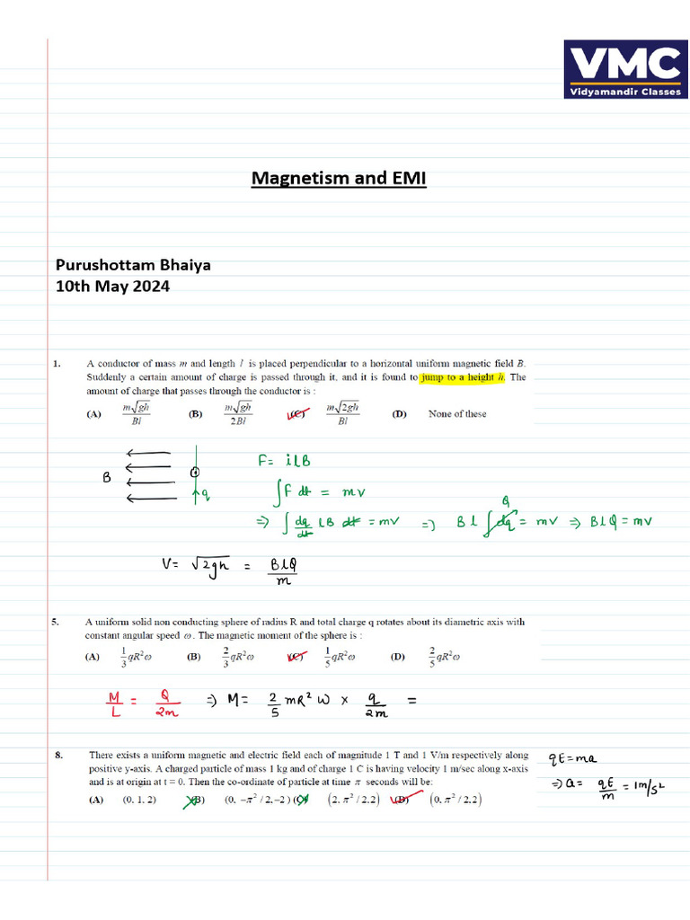 Magnetism, EMI Class - 8 (Notes) Resonance | PDF