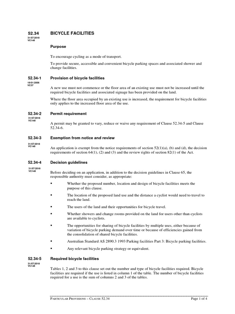 Bicycle Facilities Requirements Clause 52.34 | PDF | Cycling ...