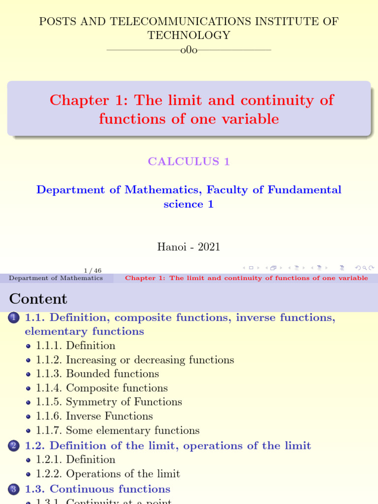 Limits and Continuity in Calculus 1 | PDF | Function (Mathematics ...