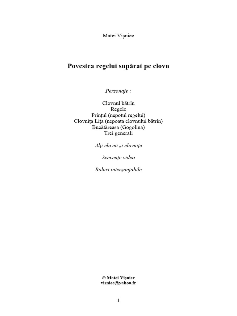 Regele Suparat Pe Clovn | PDF