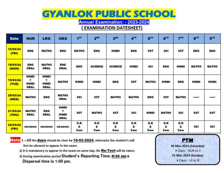 Examination Datesheet 2023 2024 | PDF
