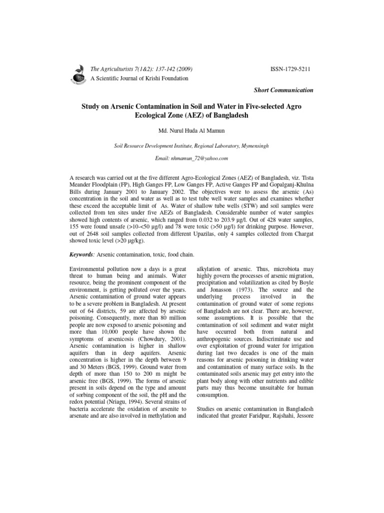 Arsenic Contamination in Soil | PDF | Arsenic | Groundwater