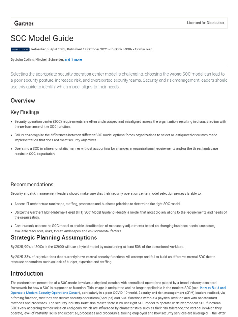Gartner SOC Model Guide 2023 PDF Computer Security Security