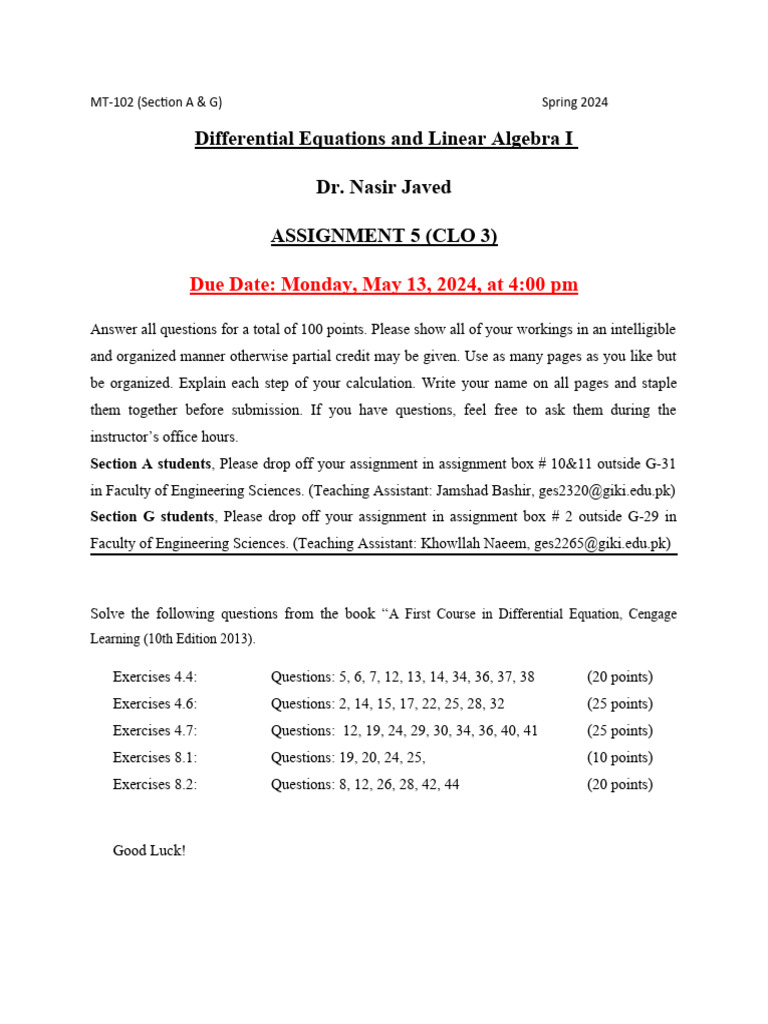 MT-102 - Spring 24 - Assignment 5 | PDF