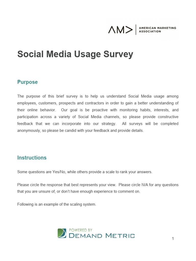 AMA-social Media Usage Survey | PDF | Social Media | Popular Culture