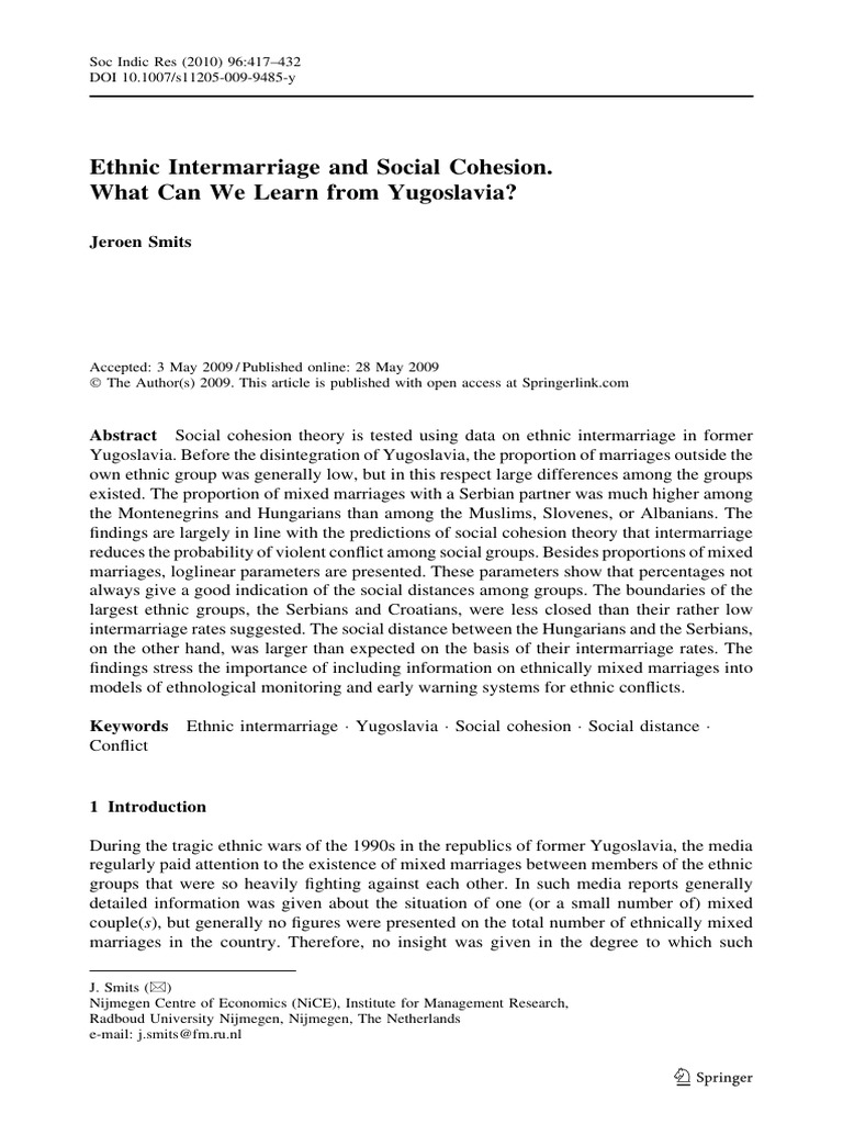 Ethnic intermarriage and social cohesion what can we learn from