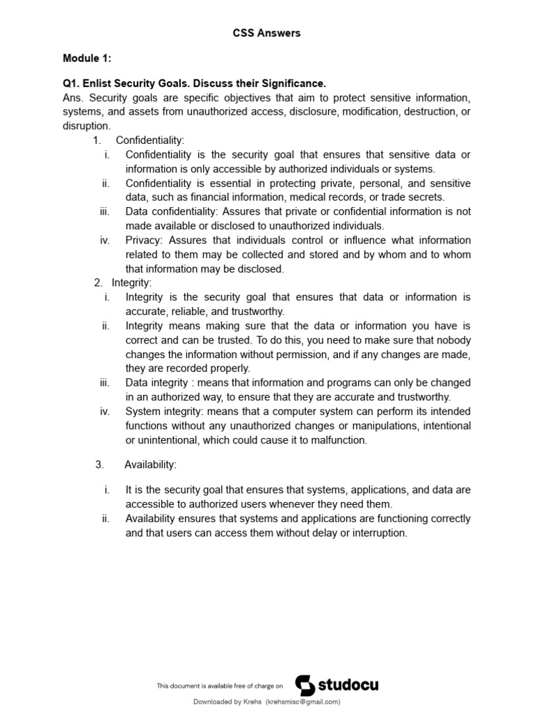 CSS Security Goals and Encryption Techniques | PDF | Denial Of Service ...