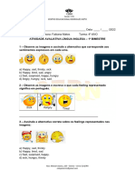 4º ANO Avaliação INGLES - 1 Bimestre