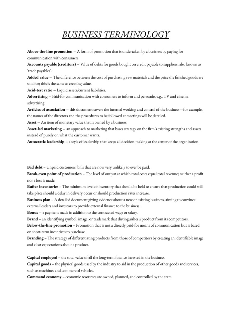 Essential Business Terminology Guide | PDF | Marketing | Stocks