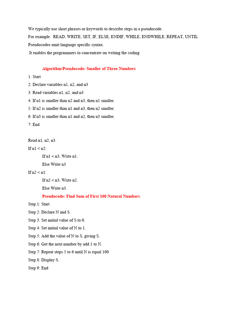 Pseudocode Notes | PDF