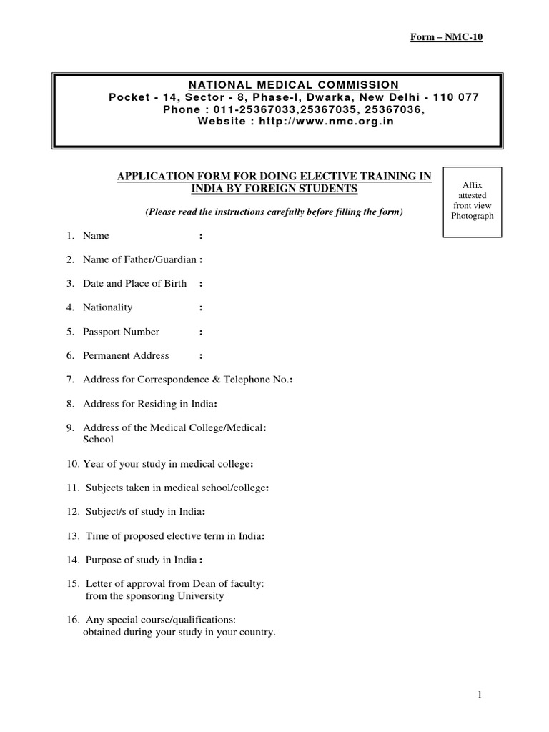 Application Form For Students Wishing To Undergo Medical Elective ...