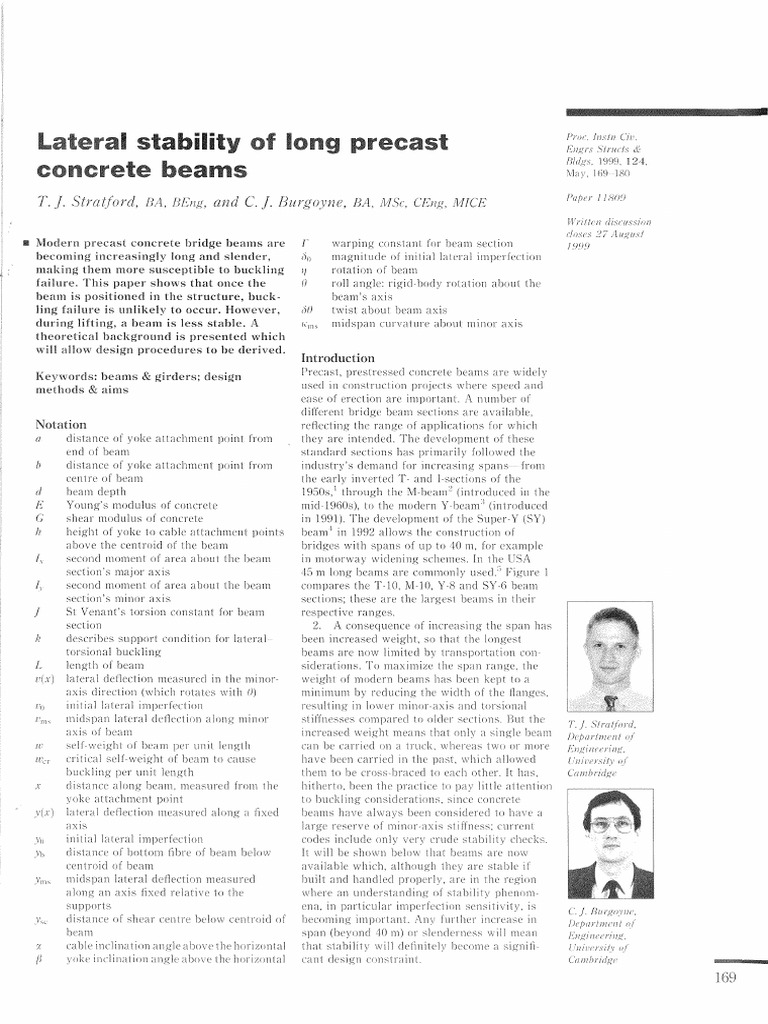 Lateral Stability of Long Precast Concrete Beams | PDF