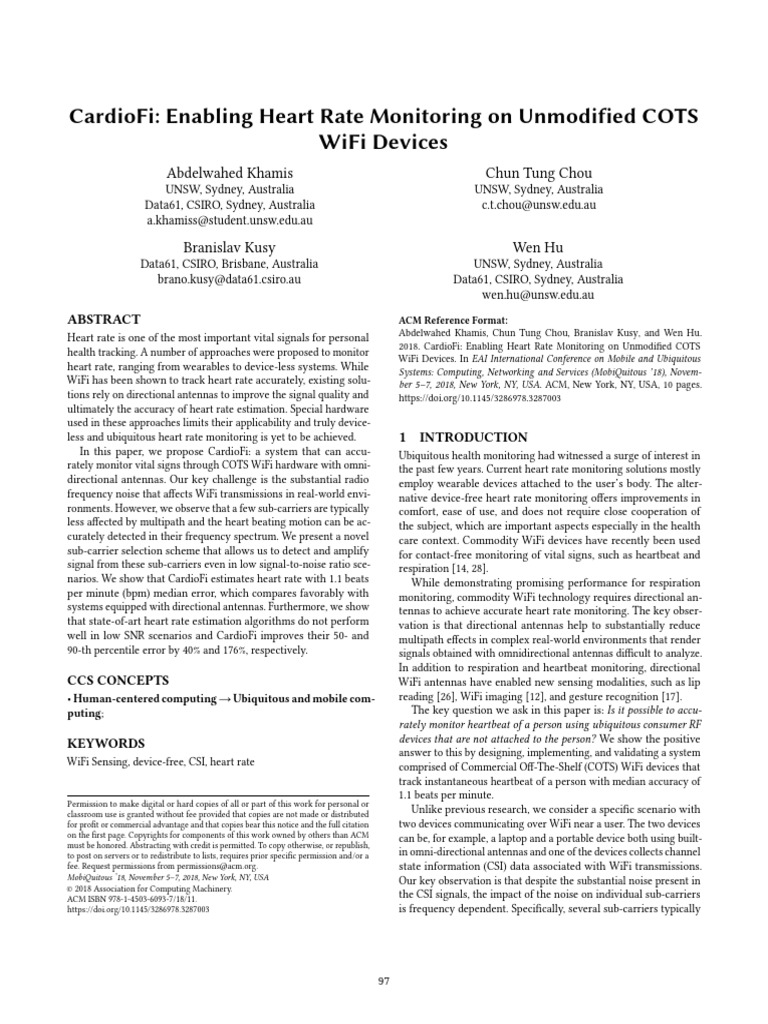 CardioFi Enabling Heart Rate Monitoring On Unmodified COTS WiFi