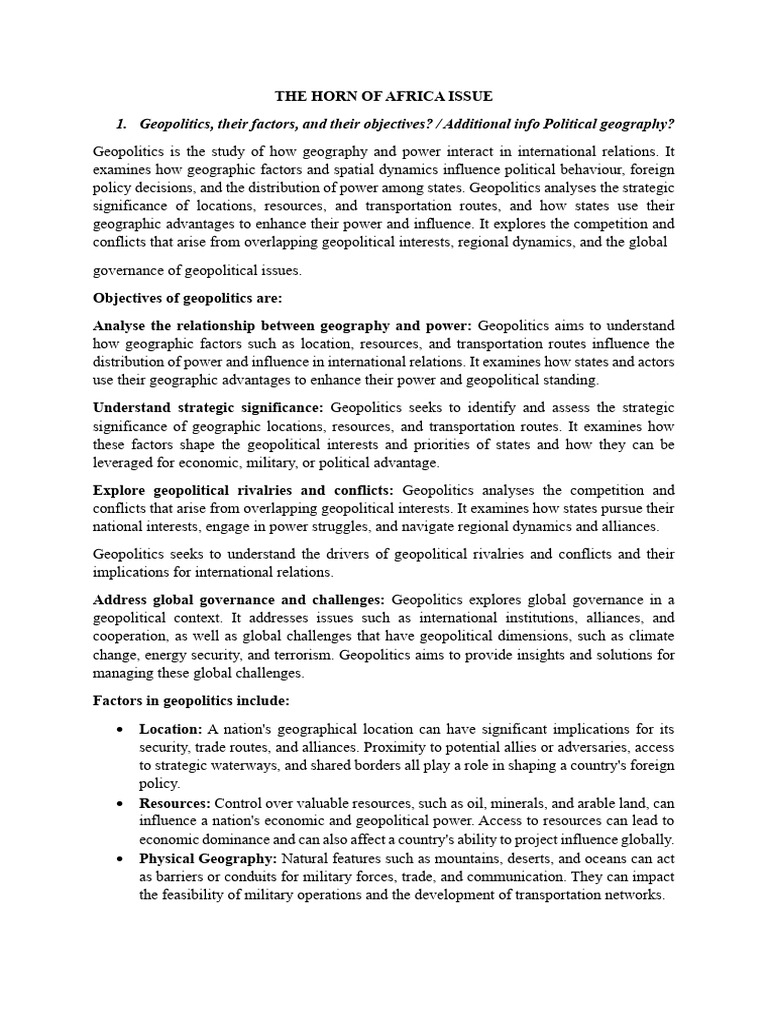 Geopolitical Dynamics in the Horn of Africa | PDF | Ethiopia | Sudan