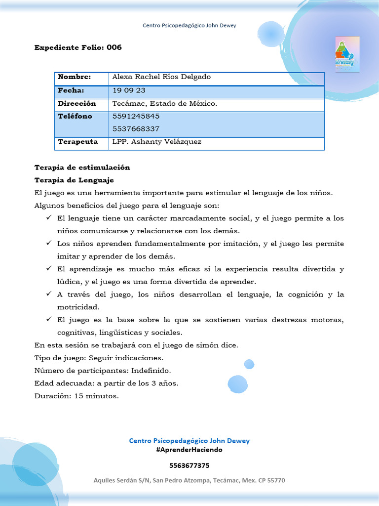 Terapia de Lenguaje a través del Juego | PDF | Aprendizaje | Sicología