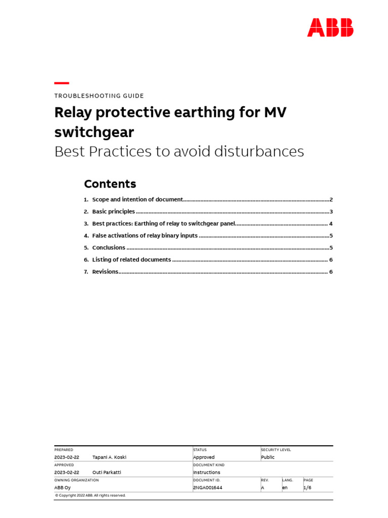 2NGA001644 - Earthing of Relay To MV Switchgear | PDF | Relay ...