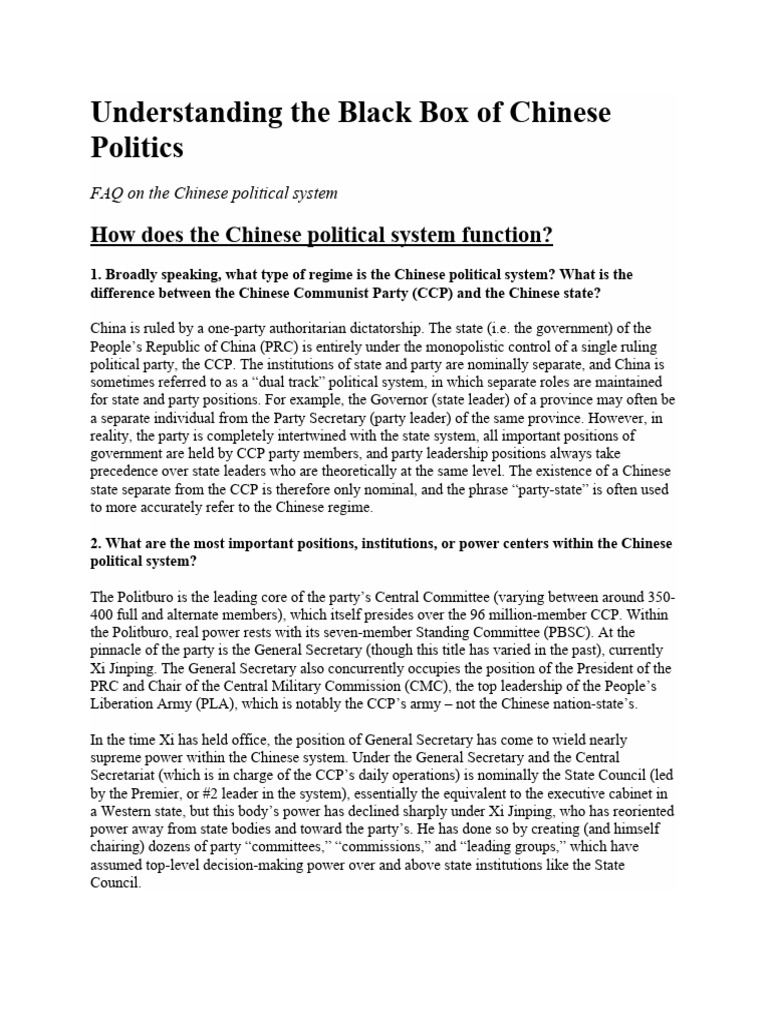 Overview of China's Political System | PDF | Government Of China | Xi ...
