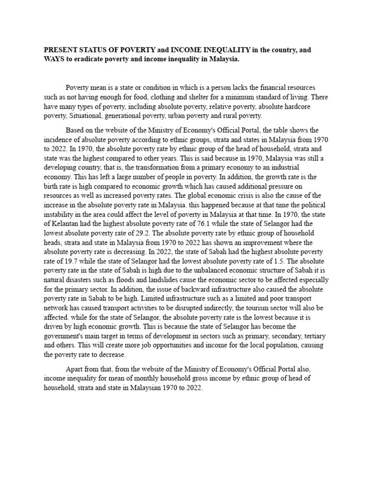 Poverty and Inequality in Malaysia 2022 | PDF | Poverty | Poverty ...