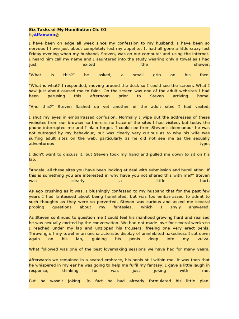 Six Tasks of Humiliation: Chapter 1 | PDF | Nudity | Masturbation