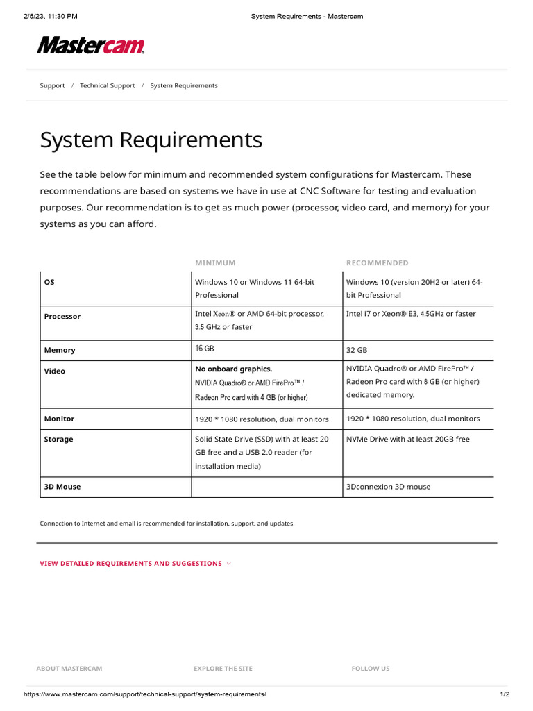 System Requirements - Mastercam | PDF | Windows 10 | Computer Engineering