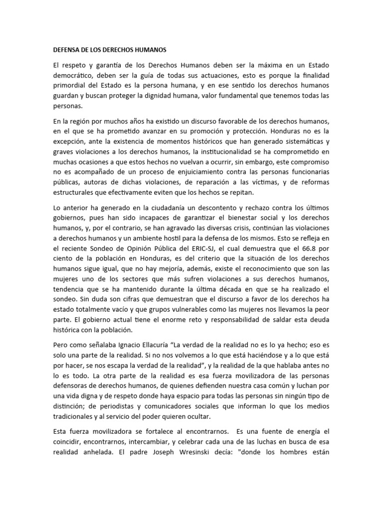 Defensa de Derechos Humanos en Honduras | PDF | Derechos humanos ...