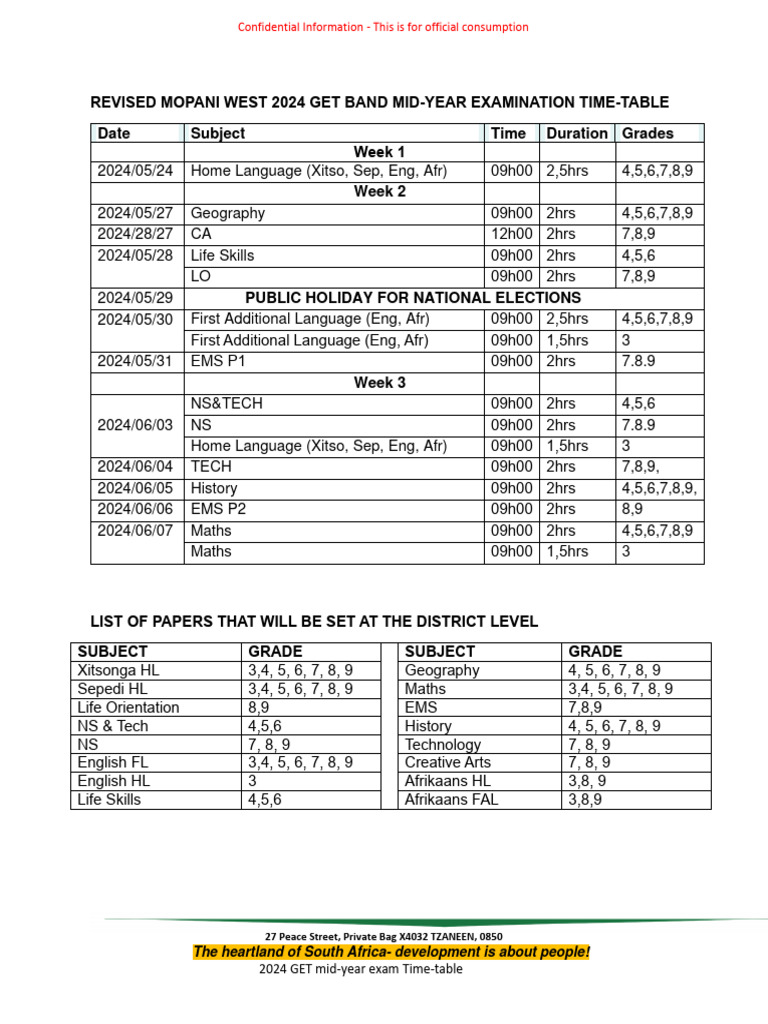 3rd Year Exam Time Table