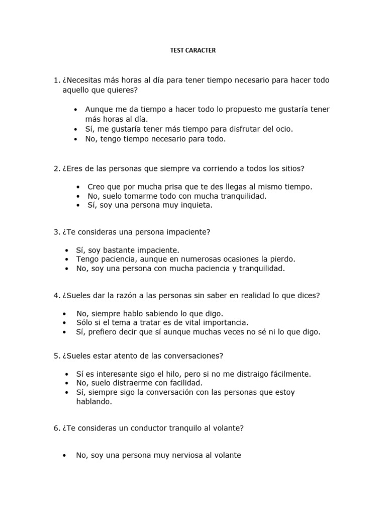 Test de Caracter: Evaluación Personal | PDF