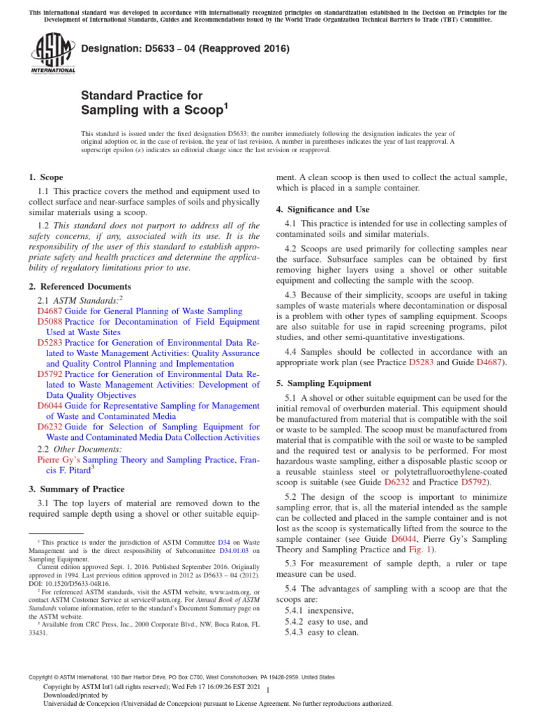ASTM D5633-04 (Rev 2016) Sampling With A Scoop | PDF | Waste | Sampling ...