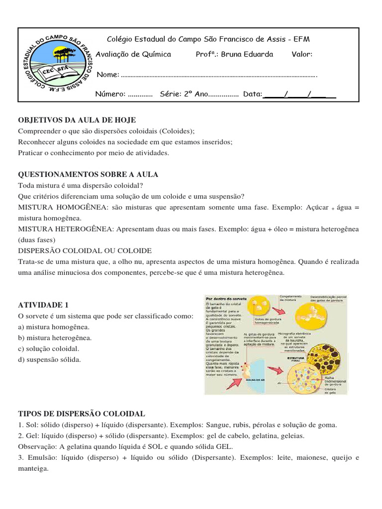 Tipos e Exemplos de Dispersões Coloidais | PDF | Mistura | Coloide