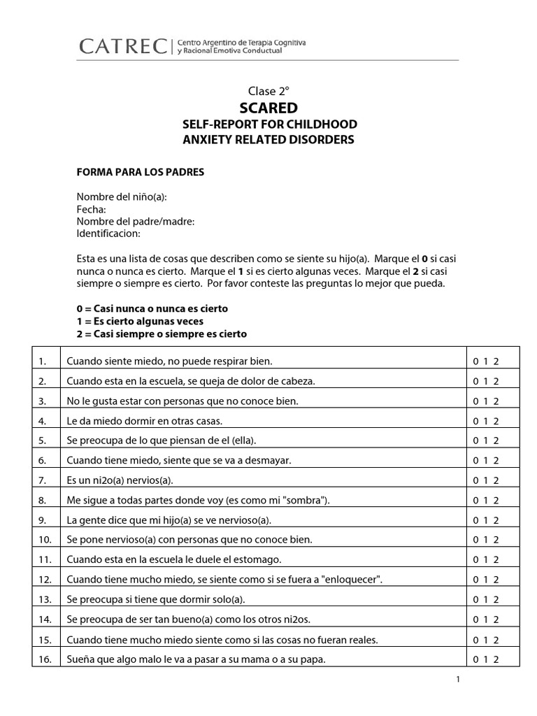 Escala SCARED para Ansiedad Infantil | PDF