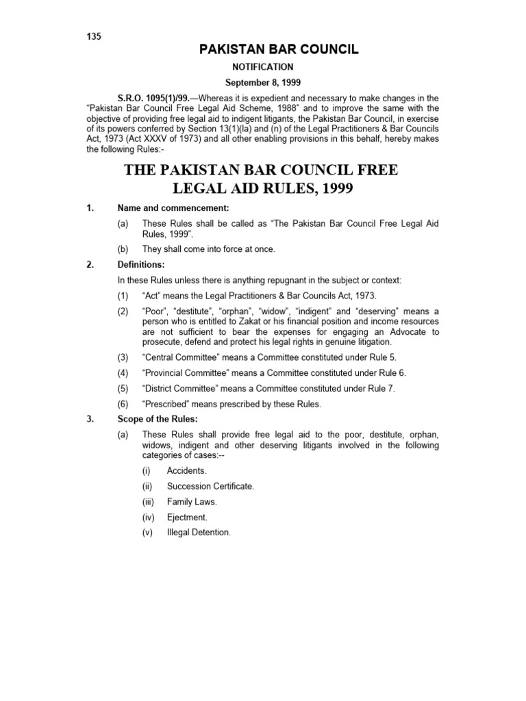 Pakistan Bar Council Free Legal Aid Rules | PDF | Legal Aid | Advocate