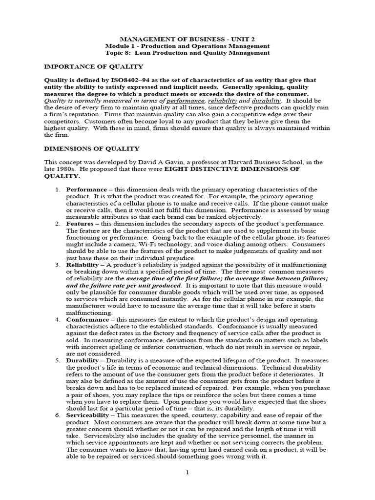 Lean Production & Quality Management | PDF | Outsourcing | Quality ...