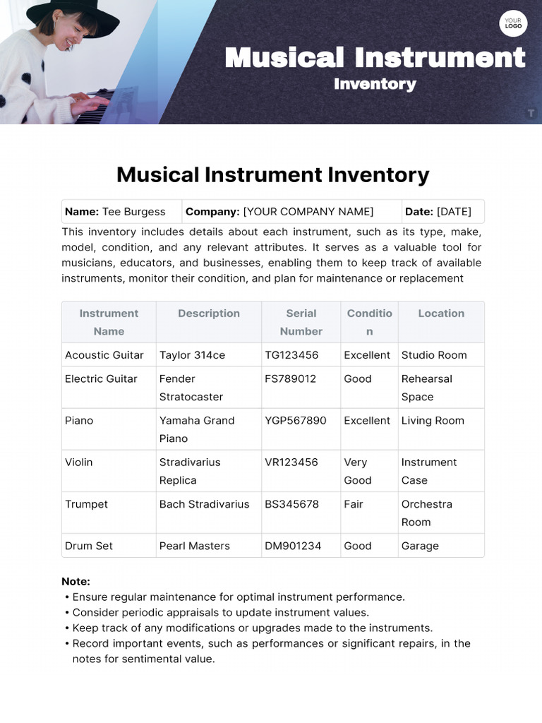 Musical Instrument Inventory Template Edit Online & Download Example