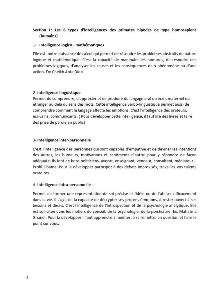 Les 8 types d'intelligence humaine | PDF | Intelligence | La nature