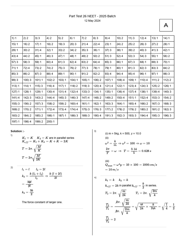 NEET 2025 Batch Part Test 26 Answers | PDF | Aromaticity | Physical ...