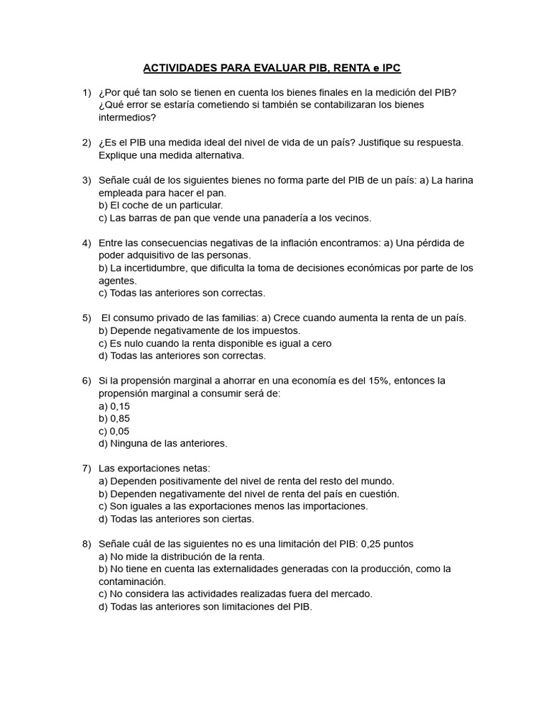 Actividades para evaluar de renta e ipc pdf producto interno bruto