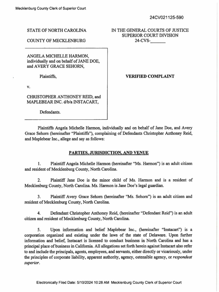 Angie Harmon's Civil Lawsuit Against Instacart, Delivery Shopper | PDF