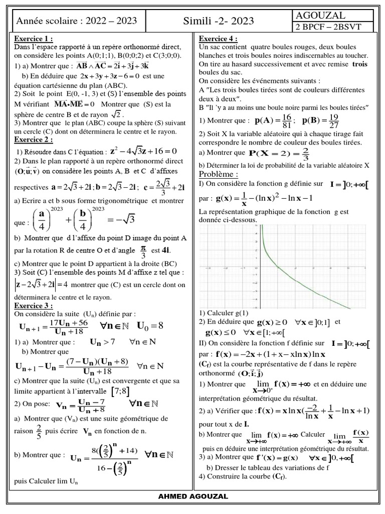 Examen Simili Math 2 Bac 2023 | PDF | Géométrie | Mathématiques