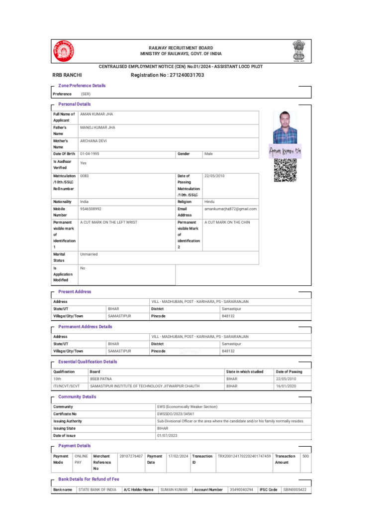 Recruitmentrrb - in # Pscexamservice Candidate View Application Id ...
