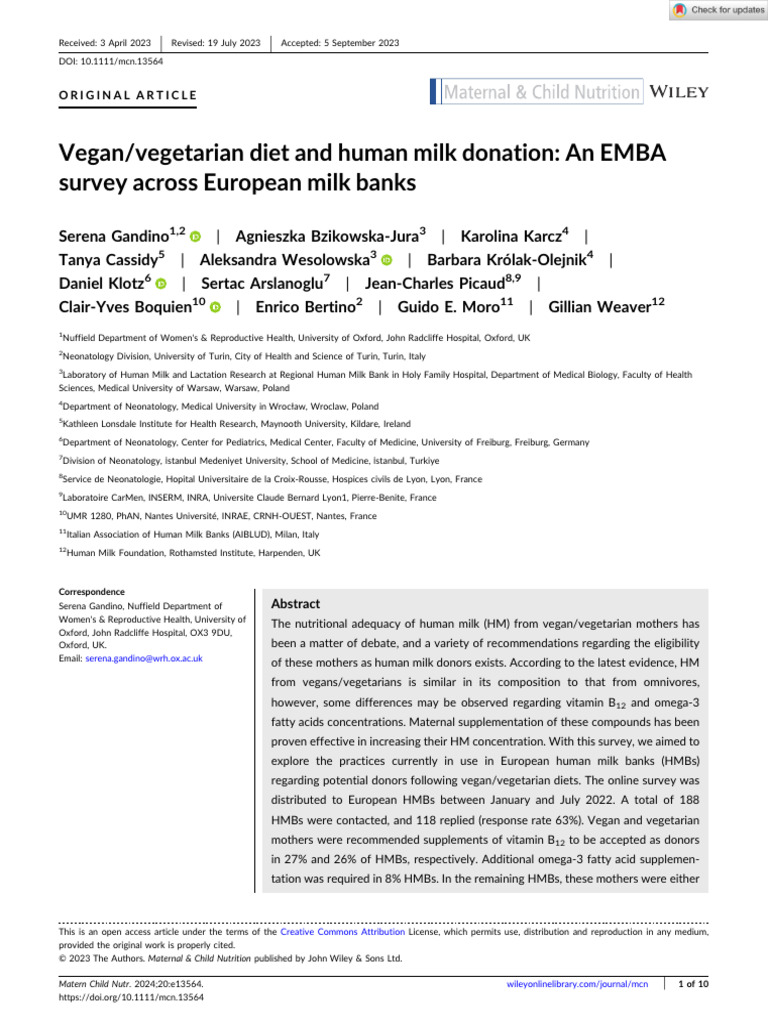 Maternal Child Nutrition - 2023 - Gandino - Vegan Vegetarian Diet and ...