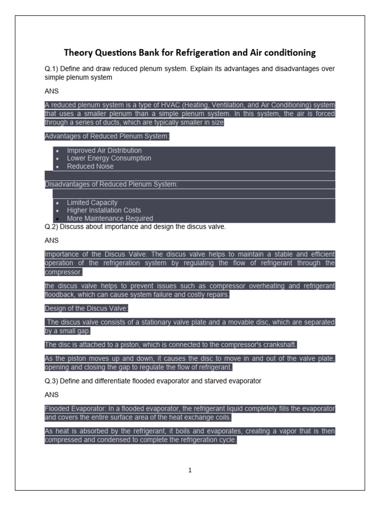 Theory Question Bank For Refrigeration and Air Conditioning PDF Humidity Refrigerator