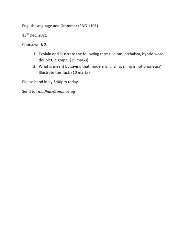 English Language Grammar Coursework Guide | PDF