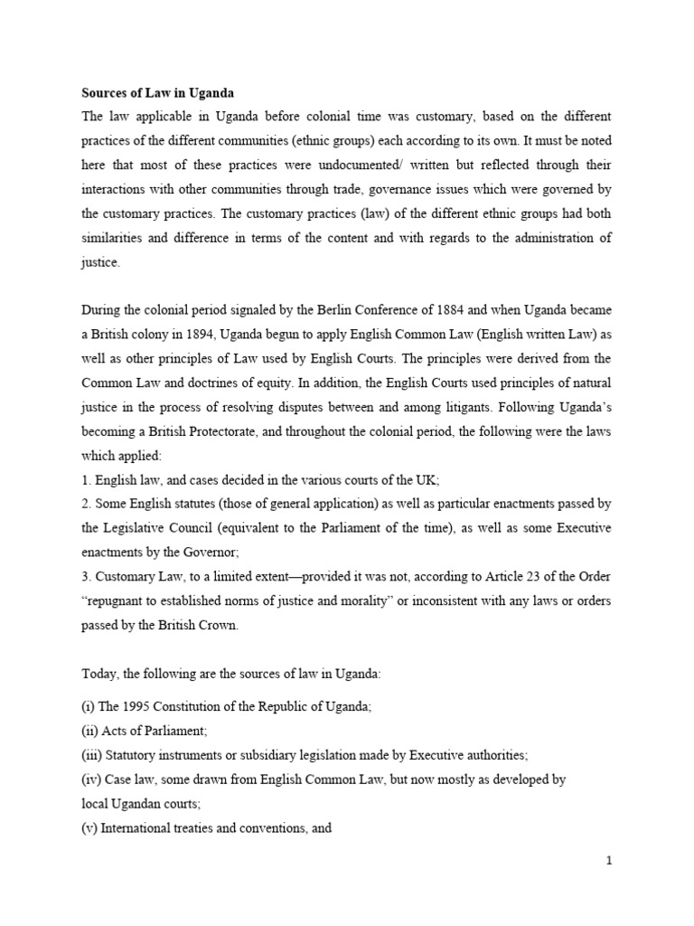 Sources of Law in Uganda Explained | PDF | Precedent | Common Law