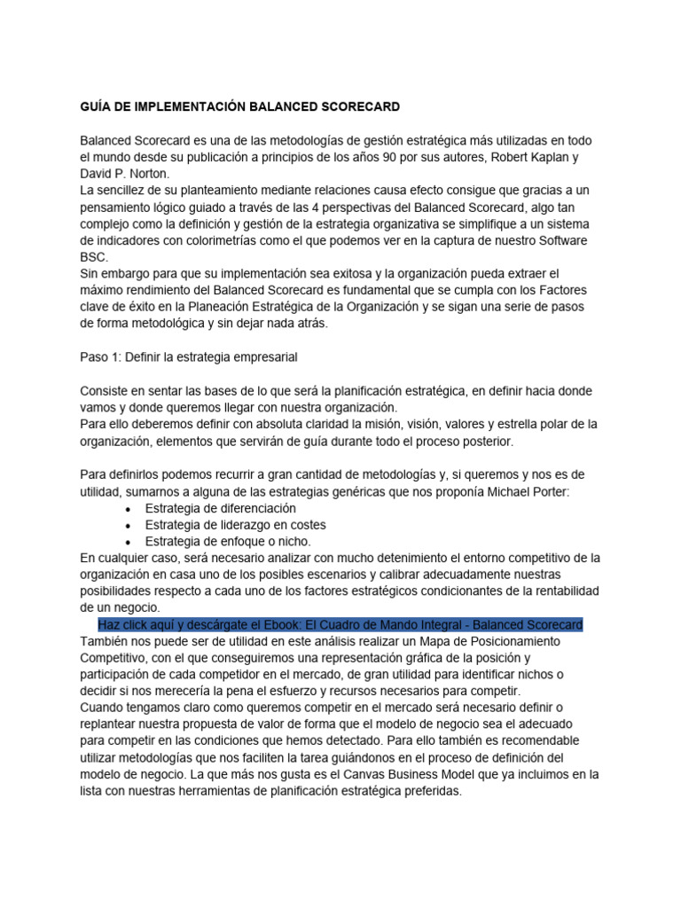Implementación del Balanced Scorecard | PDF | Planificación estratégica ...