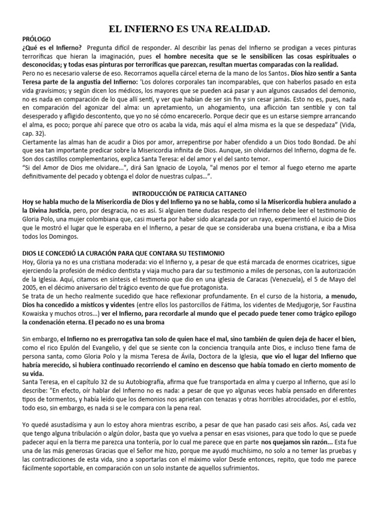 Testimonio de Gloria Polo sobre el Infierno | PDF | eucaristía | Verdad