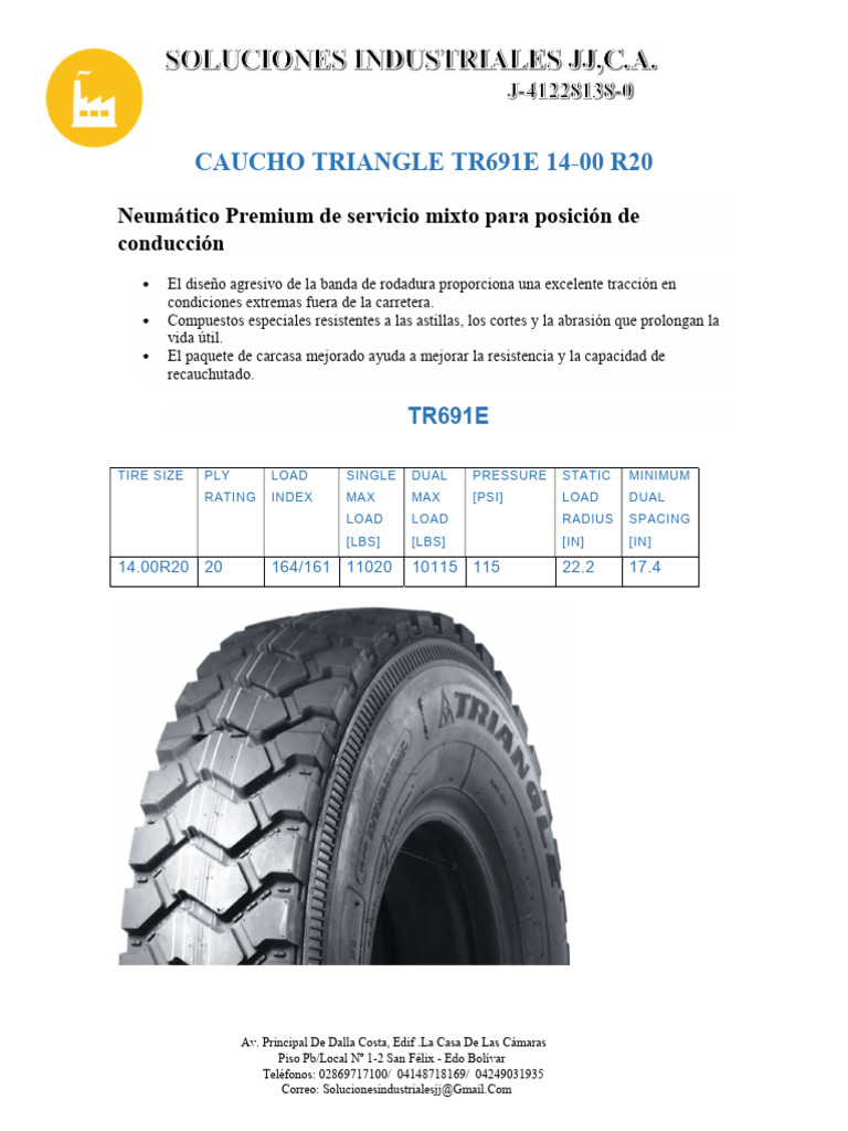 Neumático CAUCHO TRIANGLE TR691E 14-00 R20 | PDF