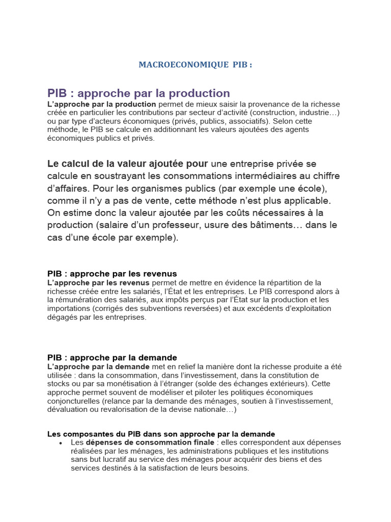 Approches du PIB en macroéconomie | PDF | Produit intérieur brut ...